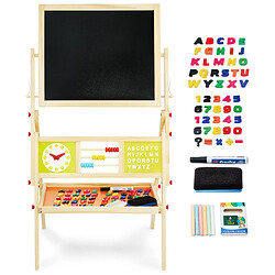 Mamabrum Tableau Enfant en Bois Double Face Magnétique & Tableau Noir 98x 45x42cm Mamabrum Tableau Enfant en Bois Double Face Magnétique & Tableau Noir 98x 45x42cm - Chevalet avec Boulier & Horloge, Craie Eponge Lettres - Pliable