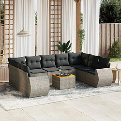 vidaXL Salon de jardin avec coussins 10 pcs gris résine tressée