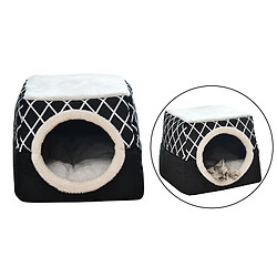 2 En 1 Lit Doux Pour Chat Pour Animaux De Compagnie Chenil Chiot Grotte Tapis De Nid Chaud Tapis Noir XL