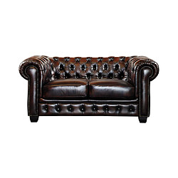 Vente-Unique Canapé chesterfield 2 places BRENTON 100% cuir de buffle - Marron reflets châtains