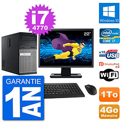 PC Tour Dell 9020 Ecran 22" Intel i7-4770 RAM 4Go Disque 1To Windows 10 Wifi · Occasion 