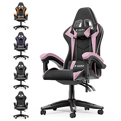 Fauteuil de Bureau - BIGZZIA Chaise Gaming - Siège de Bureau Réglable Gaming Racing - avec coussin et dossier inclinable - Noir et Rose