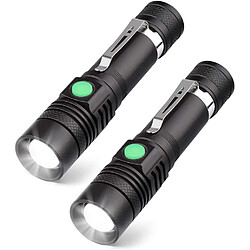 BESTA Lampe Torche LED Rechargeable USB, Coquimbo Lampe de Poche 600 Lumens, IP65 Étanche, 4 Modes Eclairage, Lampe de Poche Zoomable pour Ménage, Le Camping, La Randonnée, D'urgence (Batterie Incluse)