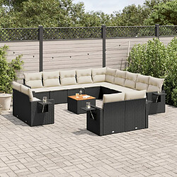 vidaXL Salon de jardin avec coussins 14 pcs noir résine tressée 