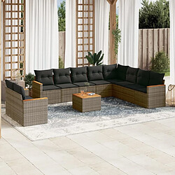 Maison Chic Salon de jardin 11 pcs avec coussins, Ensemble Tables et chaises d'extérieur gris résine tressée -GKD649953