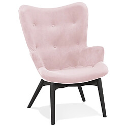 Alterego Fauteuil à oreilles 'RUBEN' en velours rose et pieds en bois noir