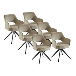 Vente-Unique Lot de 6 chaises pivotantes avec accoudoirs en velours et métal noir - Beige - KONYA