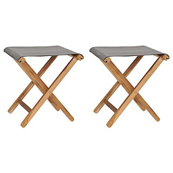 vidaXL Chaises pliables lot de 2 Bois teck solide et tissu Gris foncé