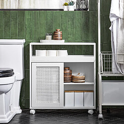 SoBuy BZR119-W Armoire WC Toilettes Compact Roulante, Meuble de Rangement Salle de Bain Étroit sur roulettes, Support Papier Toilette