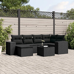 vidaXL Salon de jardin 7 pcs avec coussins noir résine tressée