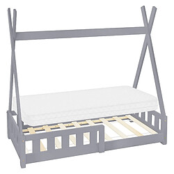 ML-Design Lit d'enfant Tipi avec matelas lit avec protection antichute pin gris 70x140 cm 