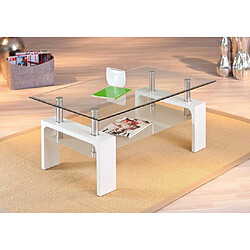 Alter Table basse en mdf laqué blanc avec double verre trempé et métal chromé, 100x60x45h cm