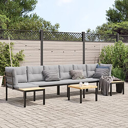 vidaXL Salon de jardin avec coussins 5 pcs noir acier enduit de poudre