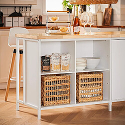 Acheter SoBuy îlot Central de Cuisine avec Plan de Travail en Bois d'hévéa, Desserte de Cuisine, Placard de Cuisine avec 2 Portes, 4 Cubes Compartiments, 170x60x89 cm, Blanc KNL09-WN