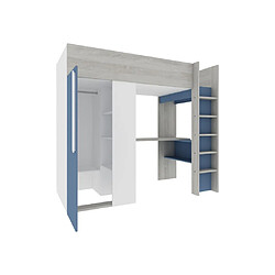 Acheter Vente-Unique Lit mezzanine 90 x 200 cm avec armoire et bureau - Bleu et blanc - NICOLAS