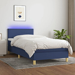 Sommier à lattes et LED,Cadre à lattes de lit avec matelas pour Adulte Bleu 90x190cm Tissu -MN52930