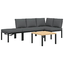 vidaXL Salon de jardin 4 pcs avec coussins noir aluminium