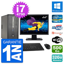 PC Tour HP 600 G1 Ecran 22" Intel i7-4790 RAM 32Go Disque 500Go Windows 10 Wifi - Occasion