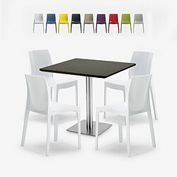 Grand Soleil Lot De 4 Chaises Polypropylène Empilables Table Horeca Noir 90x90cm Yanez Black, Couleur: Blanc