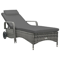 vidaXL Chaise longue avec roues Résine tressée Anthracite