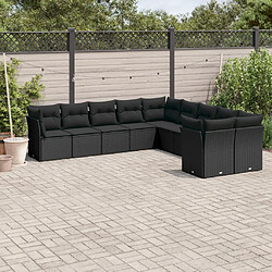 vidaXL Salon de jardin 10 pcs avec coussins noir résine tressée