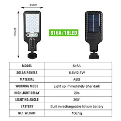 Universal (616A/18LED) 2 appliques solaires à LED capteurs de mouvement PIR lumières ajustables extérieures rue du Jardin Nouveau.