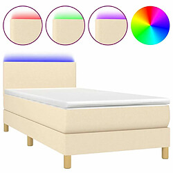 Sommier à lattes LED,Cadre à lattes de lit avec matelas pour Adulte Crème 100x200 cm Tissu -MN92752