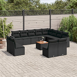 vidaXL Salon de jardin avec coussins 13 pcs noir résine tressée 