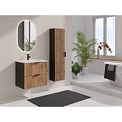 Vente-Unique Colonne de salle de bain suspendue - Naturel clair et noir - H140 cm - MADELA