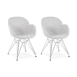 Mes Lot de 2 chaises tissu gris clair piétement en métal chromé - UMILA 