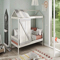 Acheter Pegane Lit enfant cabane en MDF et pin coloris blanc, gris clair - Longueur 197,6 x Profondeur 101,70 x Hauteur 174,50 cm