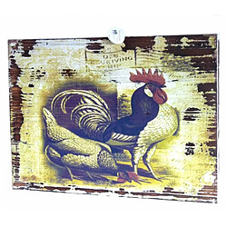 L'Héritier Du Temps Tableau Cadre Mural en Bois Massif avec Impression Motif Poule Coq Coloré 2,50x28x38cm