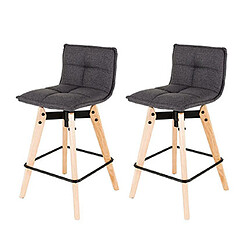 Mes Lot de 2 tabourets de bar en tissu gris et pieds chêne - KALMAR 