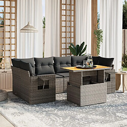 vidaXL Salon de jardin avec coussins 7 pcs gris résine tressée 