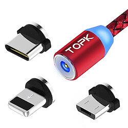 Wewoo 1m sortie 2.1A USB vers iPhone Lightning 8 broches + câble de charge magnétique tressé avec maille tressée USB + USB-C / Type-C indicateur à LED rouge