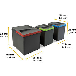 Avis Emuca Bacs de tri pour tiroir de cuisine Recycle 1 bac de 12 litres et 2 bacs de 6 litres.