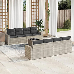 vidaXL Salon de jardin 9 pcs avec coussins gris clair résine tressée 