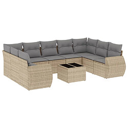 vidaXL Salon de jardin avec coussins 10 pcs beige résine tressée