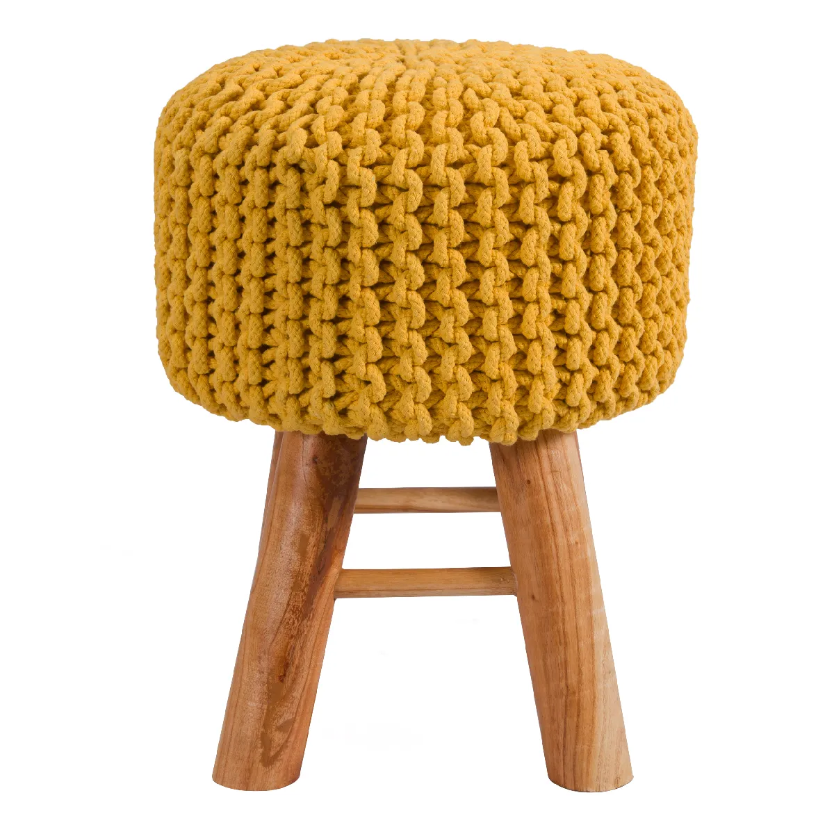 Acheter Rendez Vous Deco Petit tabouret tricot Lisa jaune moutarde