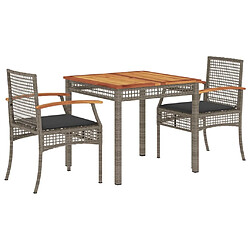 Maison Chic Ensemble à manger d'extérieur 3 pcs avec coussins,Salon de jardin gris résine tressée -GKD557894