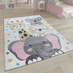 Paco-Home Tapis Enfant Tapis Poils Ras Filles Garçons Étoiles Animal Crème Gris 