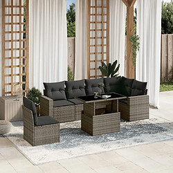 vidaXL Salon de jardin avec coussins 7 pcs gris résine tressée 