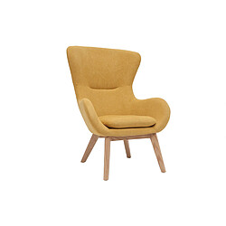 Miliboo Fauteuil scandinave tissu effet velours jaune moutarde et bois ESKUA 