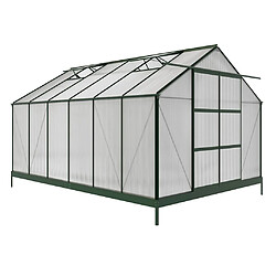 Vente-Unique Serre de Jardin en polycarbonate de 13 m² avec embase - Vert - KALIDA