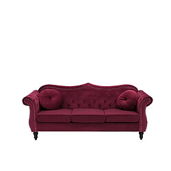 Beliani Canapé Chesterfield 3 places en velours rouge SKIEN 