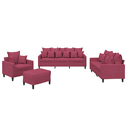 vidaXL Ensemble de canapés 4 pcs avec coussins Rouge bordeaux Velours