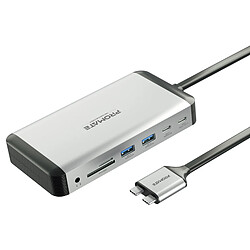 Promate Versahub-MST Hub USB MST multi-écran, moniteur double, 100W, 13-en-1 HDMI 4K Dual 3840x2160@60Hz, connecteur USB-C dual pour MacBook