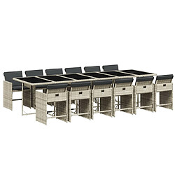 Maison Chic Ensemble à manger d'extérieur 13 pcs avec coussins,Salon de jardin,Mobilier de jardin gris clair rotin -GKD196242