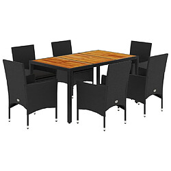 vidaXL Ensemble à manger de jardin et coussins 7pcs noir rotin acacia