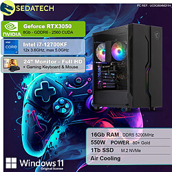 Sedatech Pack PC Gamer • Intel i7-12700KF • RTX3050 • 16Go DDR5 • 1To SSD M.2 • Windows 11 • Moniteur 24"